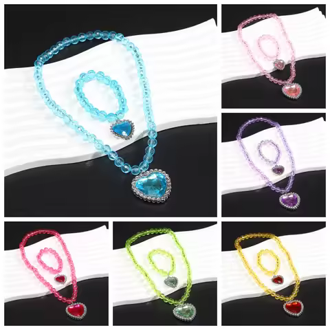 Toddler Girls Princess Coplay Jewelry Halloween Rapunzel Pink Blue Necklace Bracelet Set Anna Elsa P