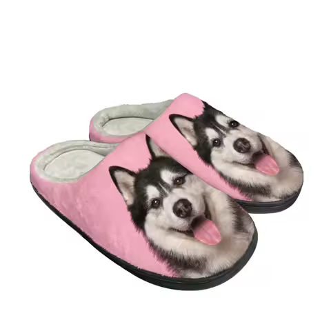 Lovely Husky Design Winter Cozy Footwear Women Flats Indoor Non Slip Slides Dropshipping All-match H