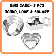 Ring Cake Stainless Steel Love, Round and Square Cake Mould 3 PCS Mousses 4 6 8 inch High Quality Stainless Steel