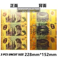 GOLD FOIL MALAYSIA SUKOM 98 LIMA PULUH RINGGIT 3PCS IN 1 UNCUT  马来西亚 SUKOM 98年 金箔纪念钞50令吉 3连体