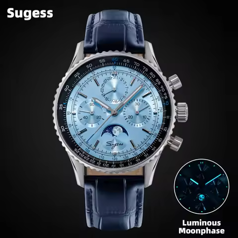 Sugess Chronograph Watch of Man ST1908 Swanneck Movement Mechanical Moonphase Wristwatches Waterproo