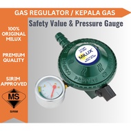 Milux L.P.G Sirim Gas Regulator M-198F With Safety Value &amp; Pressure Gauge Kepala Gas  Auto cut off