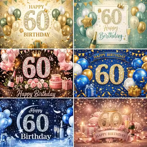 Happy 60th Birthday Party Decoration Background Blue Gold Rose Diamond Number Balloon Backdrop Adult