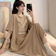 8473 Personal Collection Record🎁Fat mm Summer Pure Cotton Long Round Neck Short Sleeve Commuter Japa