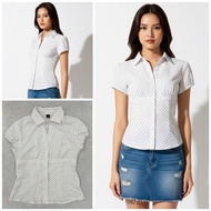 Shirt, puffed sleeves, waist-hugging, polka dot shirt, genuine product