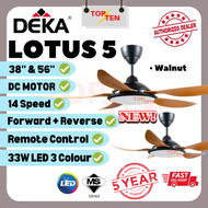 [Free Shipping] DEKA Lotus 5 DC Motor 56” 14 Speed Remote Control Ceiling Fan Kipas Siling Kayu Design Remote Control with 38W LED 3 colour light
