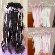 Fashion Butterfly Ribbon Bow Tassel Beads Hair Clip Bow Hair Accessories for Children Kids