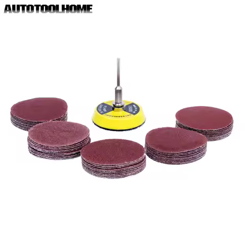 AUTOTOOLHOME 51PC Mix Grit 2 inch 50mm Sander Disc Sand Paper Sanding Pad Plate 60 80 120 150 180 Gr