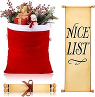 SilTriangle 2 Pcs Christmas Blank Paper Scroll Large Velvet Santa Gift Bag Set Christmas List of Nau