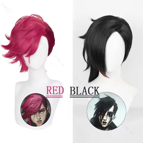 Vi Jinx Cosplay Wig Arcane Season 2 Vi 30cm Black and Red Hair Jinx Blue Hair Women Men Halloween LO