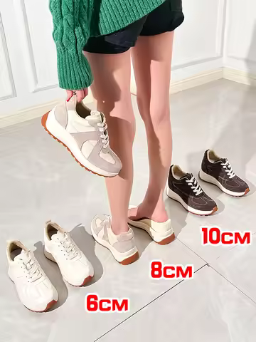 10cm Women Increasing Shoes Genuine Leather Sports Shoes Classic German Army Trainers 6cm Elevator S