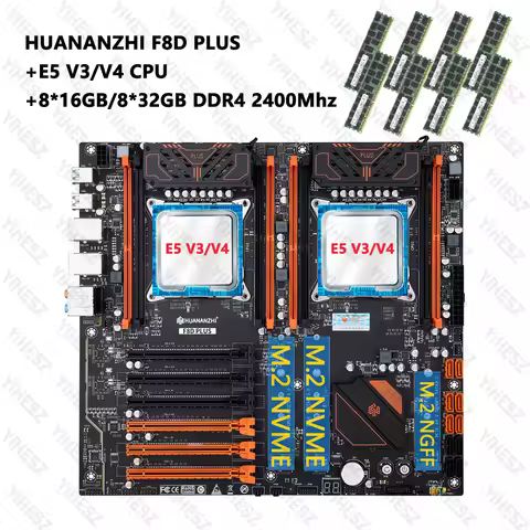 HUANANZHI X99 F8D PLUS Motherboard Set Processor LGA 2011-3 With E5 V3/V4 CPU*2 8*16G/8*32GB DDR4 24