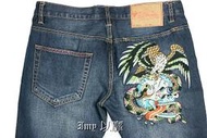 Ed Hardy 牛仔褲 刺繡 深藍色 窄管 鬼洗 老鷹蛇 刺青設計 潮牌 30 31 32 34 【以靡正品】