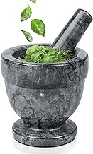 Flexzion Mortar and Pestle Set, Black - Solid 4 inch Heavy Granite Molcajete Stone Grinder Crusher Bowl For Guacamole, Herbs, Spices, Garlic, Medicine Pills, Grain, Kitchen, Cooking