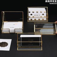 輕奢桌面名片黃銅收納盒商務大容量透明玻璃擺飾創意名片架展示盒