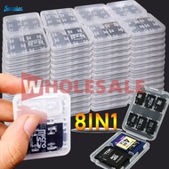 [Wholesale] 8 In 1 Transparent Plastic Micro SD TF SDHC MS Memory Card Storage Box Mini Portable Cards Case Home Office Travel Supplies