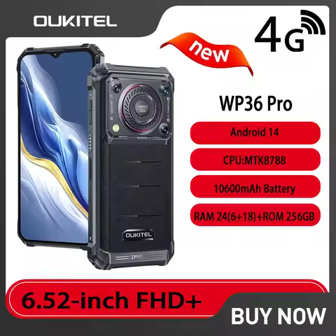 Oukitel WP36 Pro Rugged Phone 6.52” HD 60Hz 6GB RAM+256GB ROM MTK8788 10600mAh Mobile Phone Android 