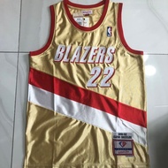 Mens Exquisite Embroidery Jersey Portland Trail Blazers Clyde Drexler Mitchell Ness 1991-92 Gold Har
