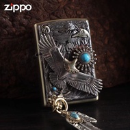 【美國經典火機品牌】Zippo(日版)「飛鷹 松石 羽毛」日銀防風煤油純銀/黃銅套殼打火機