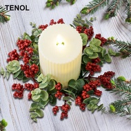 [TENOL] Candle Garland Ring Berries Candle Holder Artificial Pillar Candle Ring Wreath