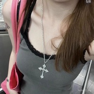 Korean Niche Design bm Same Style Silver Large Cross Necklace Female Long Necklace Punk Retro y2k Ne