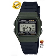 (Unisex) 100% ORIGINAL CASIO F-91WM-3ADF Army Green Case,Square Dial Black Resin Strap Digital Watch