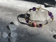 【玫夜王冠。天然水晶手串】薔薇輝石、巴西水晶、皇冠