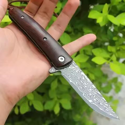VG10 Damascus Blade Knife Yellow Wood Handle ArmySoul Pocket Folding Knife