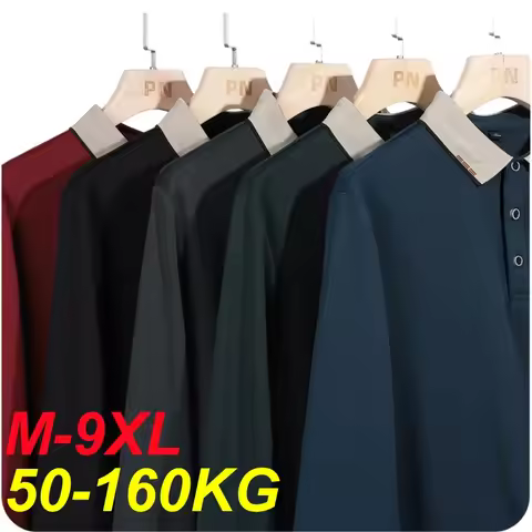 Plus Size 7XL 8XL 9XL Autumn Long Sleeve Business Polo Shirt Men Breathable Casual Gym Jogging Golf 