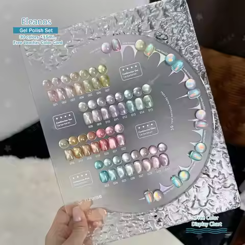 Eleanos 30pcs Aurora Cat Eye Gel Set WIth Aurora Powder Shiny Shimmer Fairy Crystal Magnetic Gel Nai
