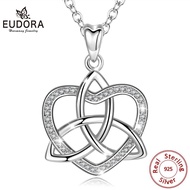 Eudora new 925 Sterling Silver Celtics Knot Love Heart Pendant AAA CZ Charm Necklace Women Fine Jewe