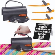PERFYCUT Wrapping Paper Cutter with 3 Replaceable Blade Sets for Gift Wrapping Paper Roll Cutter and Christmas Wrapping Paper Cutter Birthday Wrapper Tool Tube Holder Dispenser Slidding Wheel Cutting.