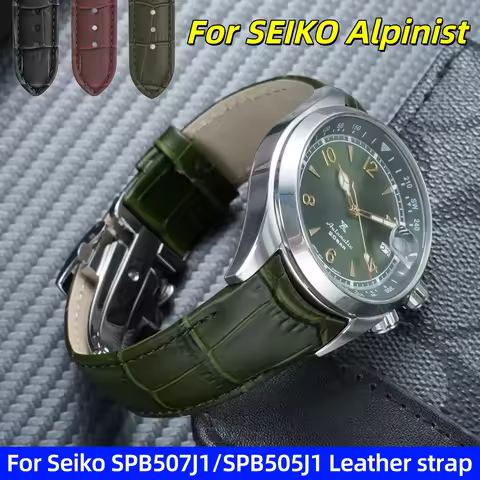 20mm Curved End Leather watch strap For SEIKO Alpinist SPB507J1/ SPB505J1/SPB121J1/SPB117 Men's Cowh