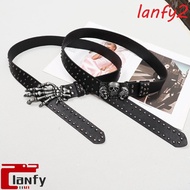 LANFY Black Belt, Y2K Adjustable Long Skull Belt, Men's Alloy Punk Skeleton Finger Belt DWM2