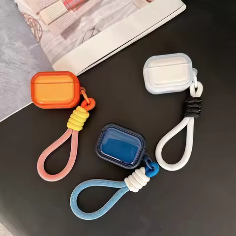 Simple Translucent Effect Orange Dark Blue White Rectangle Lanyard Earphones Protective Cover Case f