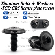 Titanium Bolts and Washers License Plate Screws M6×16 TC4 GR5 Screw Motorcycle Screw (2 bolts + 2 wa