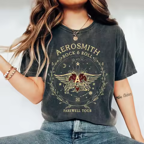 Aerosmith Farewell Tour Png_ Hard Rock T Shirt Cotton Top Tee Oversize Casual Loose Retro Shirt Fant