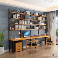 Back Wall Solid Wood Woodworking Combination with Bookshelf loft Integrated Household Desk Industria