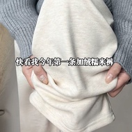 Small Guy 2025 Autumn Winter Plus Velvet High Waist Loose Narrow Version Glutinous Rice Straight Cas