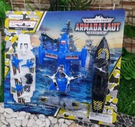 Mainan set diecast armada kapal laut army blue - miniatur kapal selam marinir murah