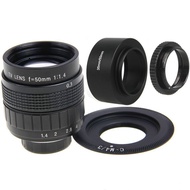 【Sleek】 50mm F1.4 Cctv Movie Lens C Mount Lens Hood Macro Ring For 4/3 M4/3 Olympus Epl5 Epl6 Epm3 E