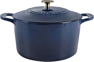 MARTHA STEWART Gatwick 7 QT Enamel Cast Iron Dutch Oven, Navy Blue w/Gold Knob