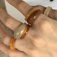 6pcs/Set Asymmetrical Wide Transparent Resin Dyeing Thick Ring Set, Round Dyeing Pattern Ring With W