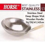KAYU Horse BRAND Stainless Steel Deep Shape Wok/Kuali/Kuali Wooden Stalk/Tomyam Quality/Iron Cauldro