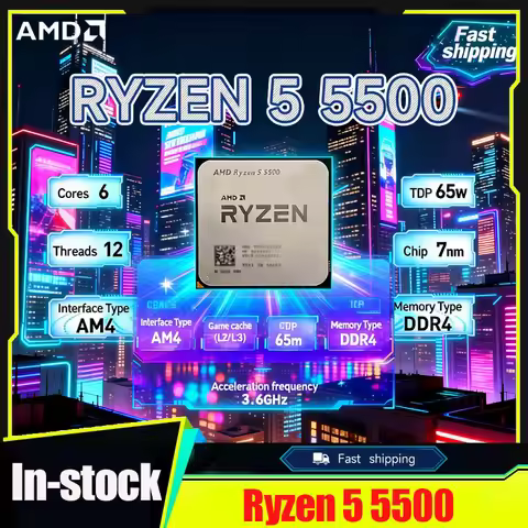 AMD Ryzen 5 5500 R5 5500 CPU 6 Core 12 Thread 4.4GHz AM4 Desktop Processor Radeon Graphics Gaming Tr