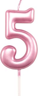 5th Birthday Candle Five Years Pink Happy Birthday Number 5 Candles for Cake Topper Decoration for P