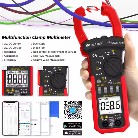 HoldPeak HP-7200C 4000 Counts AC True-RMS Clamp Multimeter with APP, Bluetooth, 600V CATII, 400A, fo