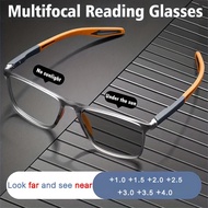 OYKI Photochromic Multifocal Glasses Distance and Near Dual-use Sports Non-slip Anti-blue Light Men's Glasses +1.0 To +4.0