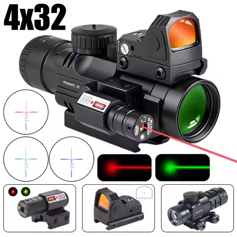 Adjustable 4x32 Red Dot 1x 4x Magnification Scope Red Dot 4x32 Tactical Red & Green Illuminated 20mm