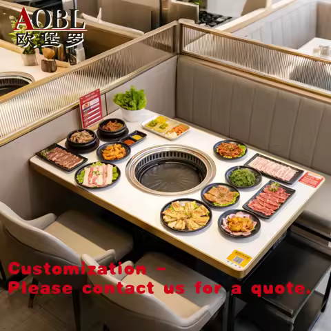 custom.AOBL Korean Smokeless Comfortable Dining Wooden Bbq Grill Table With Barbecue Grill